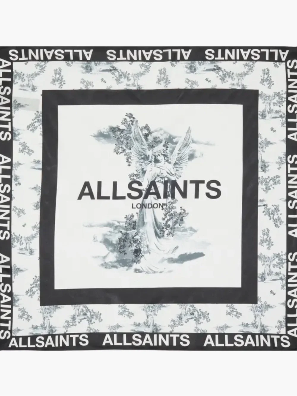 NWT AllSaints Black and White Logo Square Silk Scarf